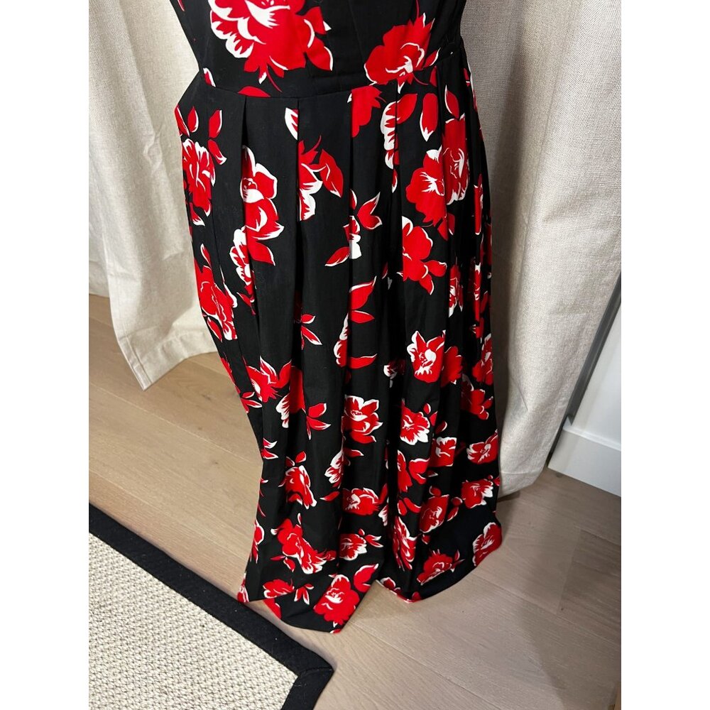 LAURA ASHLEY Floral Sleeveless Midi Dress Size US 6 UK 10 100% Cotton Black & Re - Picture 3 of 8